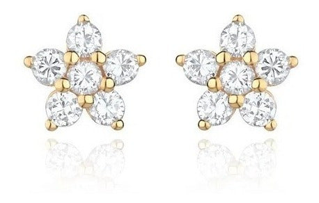 Brinco Flor Zirconia Pequeno Dourado Prata Rosa Verde F Ouro