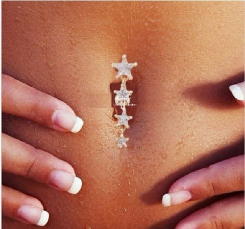 Piercing De Umbigo Dourado Ouro Pendurado Estrela Invertido