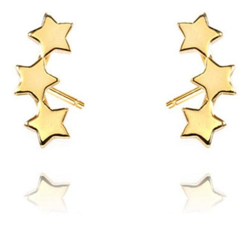 Brinco Infantil 2 Furo Prata Dourado Estrela Triplo F. Ouro