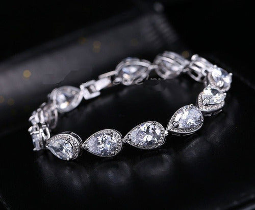 Pulseira Bracelete Prata Com Zircônia Noiva Debutante Gota