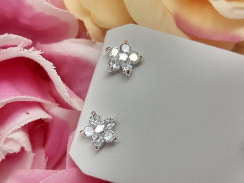 Brinco Flor Zirconia Pequeno Dourado Prata Rosa Verde F Ouro