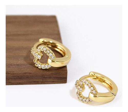 Brinco De Argola Maça Pedra Zircônia Dourado F Ouro Pequeno