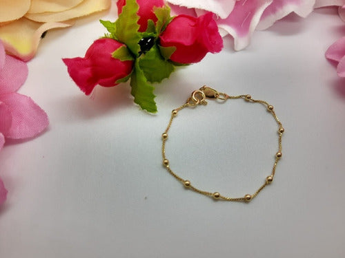 Pulseira Infantil Folheada A Ouro 18k Semi Joia Com Bolinhas