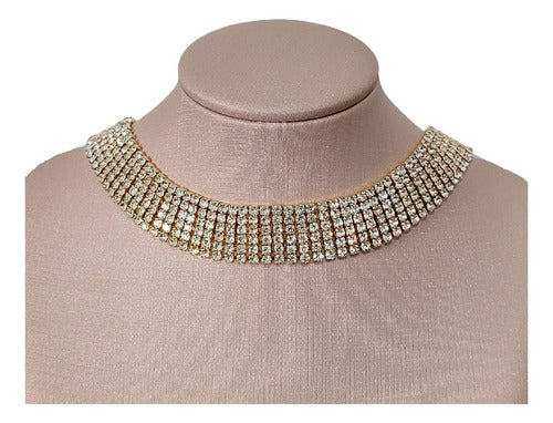 Colar Gargantilha Chocker Noiva Strass Prata Cristal Larga