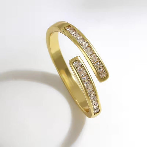 Anel Pedra Zirconia Festa Dourado Ajustável Folheado Delicad