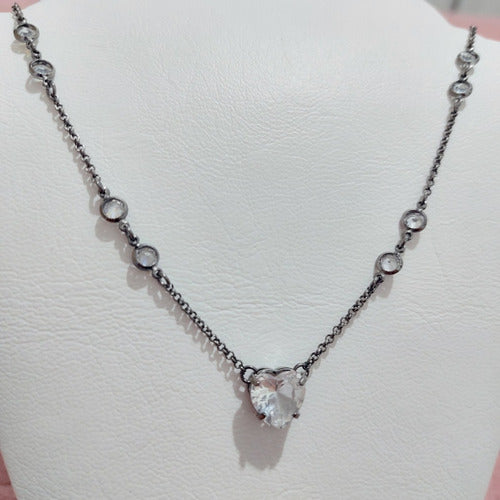 Colar Gota Pedra Zirconia Grafite Negro Gravatinha