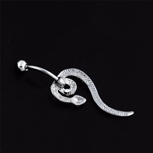 Piercing De Umbigo Prata Serpente Aço Cobra Strass
