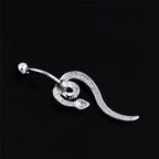 Piercing De Umbigo Prata Serpente Aço Cobra Strass