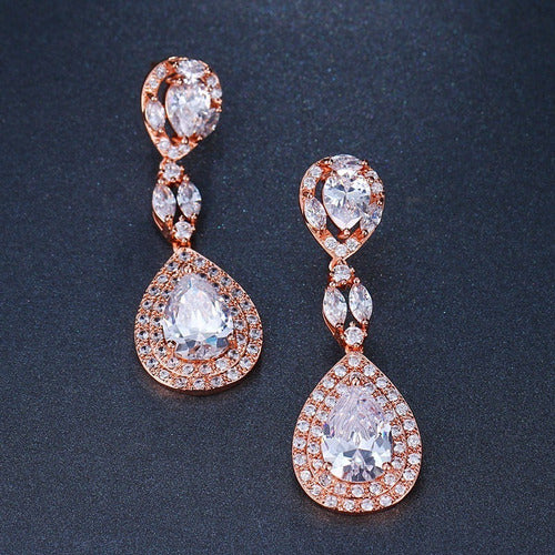 Brinco Noiva Zirconia Dourado Gota Pendurado Festa Debutante