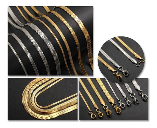 Colar Fita Laminado Pele De Cobra Prata Aço Inoxidável 4 Mm