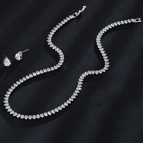 Colar Chocker Riviera Gota Brinco Pulseira Noiva Zircônia