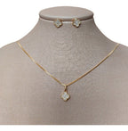 Conjunto Colar Brinco Trevo 4 Folhas Pedra Zircônia Semijoia