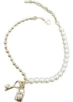Pulseira Pérola Noiva F Ouro Semi Joia Cadeado Chave Coração