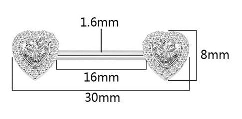 Piercing Para Mamilo Prata Pedra Zirconia Flor Coração Par
