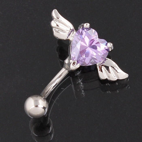 Piercing De Umbigo Invertido Prata Zirconia Coração Rosa Rox