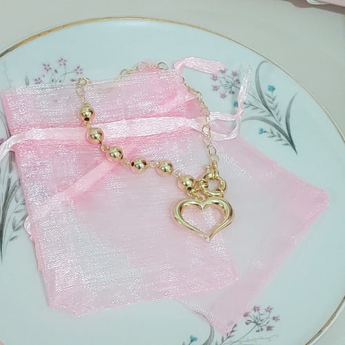 Pulseira Com Pingente Coração Folheada A Ouro Semi Joia