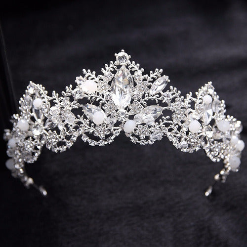 Coroa Tiara Arranjo Cabelo Noiva Strass Prata Prateada Luxo