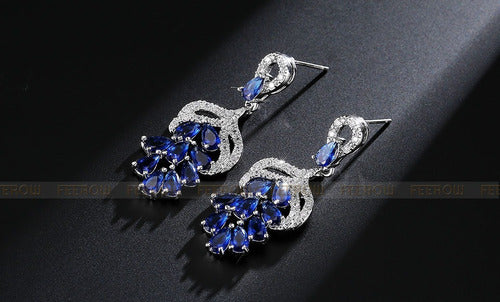 Brinco Noiva Zirconia Azul Prata Festa Madrinha Formatura