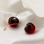 Brinco Cereja Cherry Festa Folheado Ouro Pendurado Vermelho