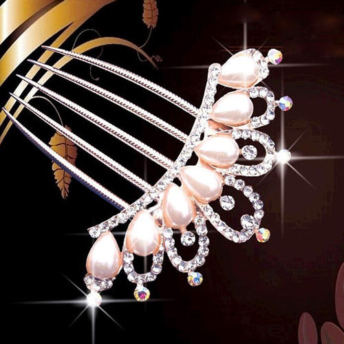 Arranjo Enfeite Cabelo Noiva Dama Dourado Strass Perola Ouro