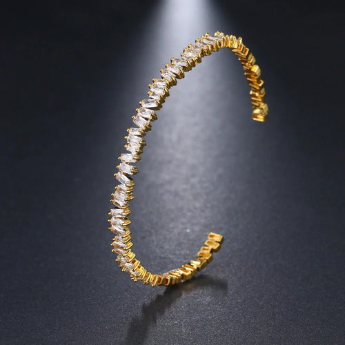Pulseira Bracelete Prata Ou Dourada Zircônia Noiva Debutante