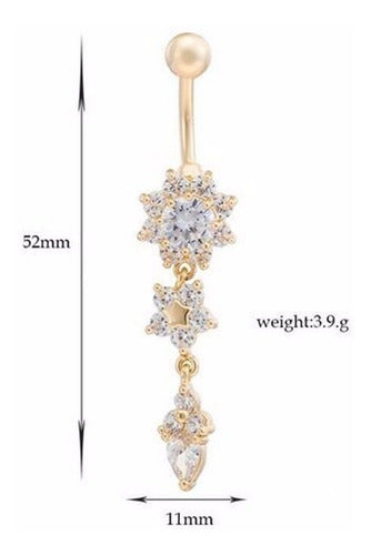 Piercing De Umbigo Pendurado Dourado Ou Prata Flor Zirconia