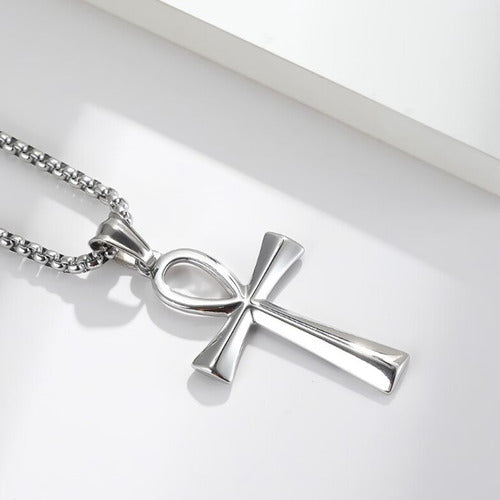 Corrente Aço Inox Pingente Cruz Inoxidável Tau Egipcia 50 Cm