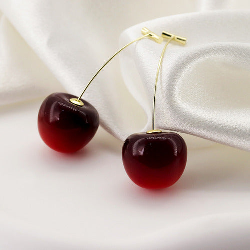 Brinco Cereja Cherry Festa Folheado Ouro Pendurado Vermelho