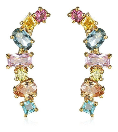 Brinco Ear Cuff Noiva Pedra Zirconia Colorido Festa 15 Anos