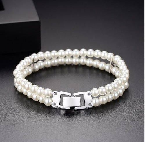 Pulseira Bracelete Prata Zircônia E Pérola Noiva Debutante