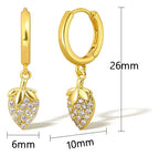 Brinco Argola Pingente Morango Pedra Zirconia Banha Ouro 18k
