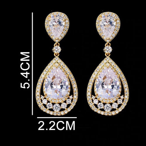 Brinco Noiva Pedra Zirconia Dourado Gota Debutante Grande