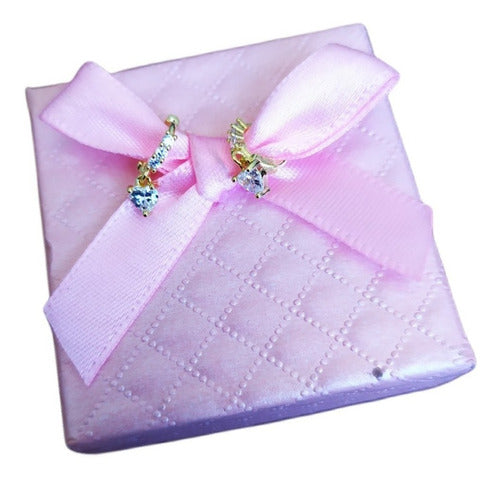 Brinco Argola Com Pedra De Zircônia Coração Pendurada F Ouro