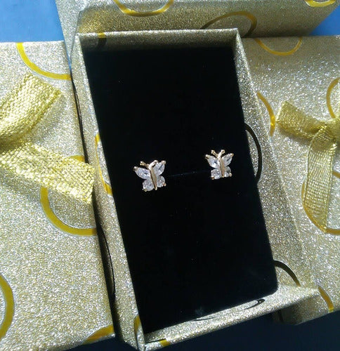Brinco Zirconia Dourado Dama Daminha Folheado Ouro Borboleta