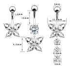 Piercing De Umbigo Prata  Borboleta Zirconia Aço Cirúrgico
