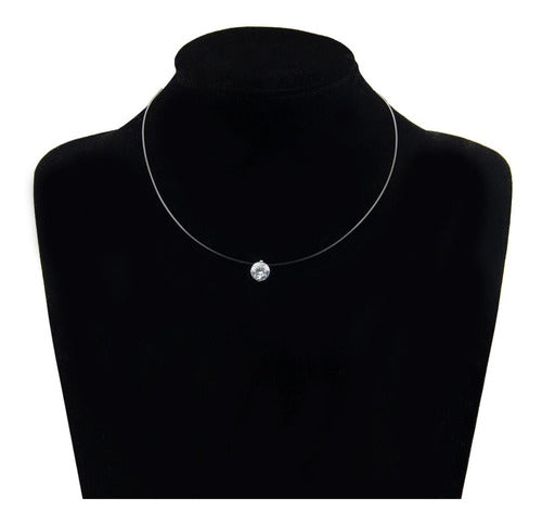 Colar Gargantilha Pedra Zirconia Prata Ponto De Luz Nylon