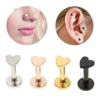 Piercing Tragus Labret Cartilagem Mini Coracao 4 Mm Aco cirurgico prata preto dourado rose gold