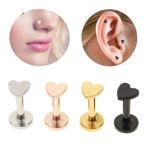 Piercing Tragus Labret Cartilagem Mini Coracao 4 Mm Aco cirurgico prata preto dourado rose gold