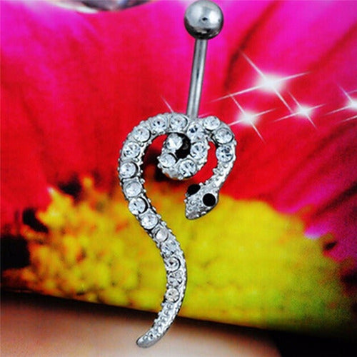 Piercing De Umbigo Prata Serpente Aço Cobra Strass