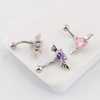 Piercing De Umbigo Invertido Prata Zirconia Coração Rosa Rox