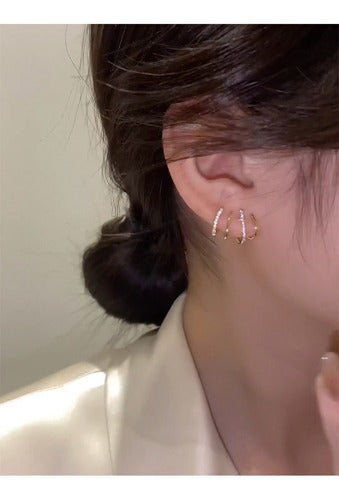 Brinco Ear Cuff  Pedra Zirconia Dourado Pequeno Meia Argola