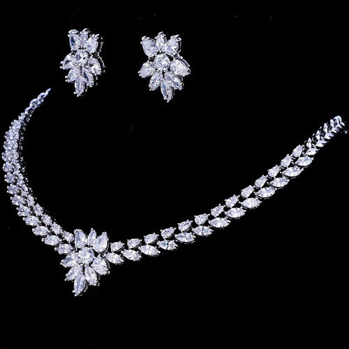 Conjunto Colar E Brinco Noiva Zircônia Prata Festa Debutante