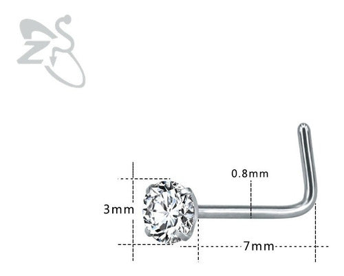 Piercing Nariz Nostril Quadrado Pedra Zirconia 3mm Furtacor