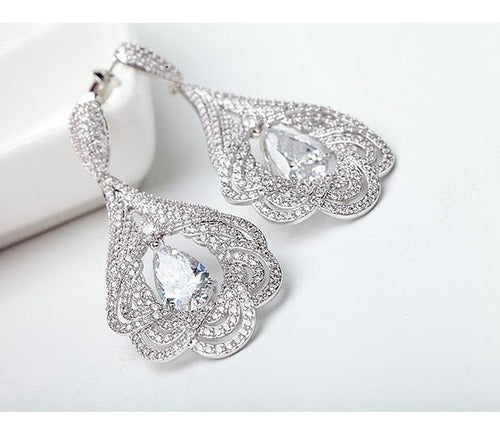 Brinco Noiva Zirconia Prata Formatura Debutante Gota Grande