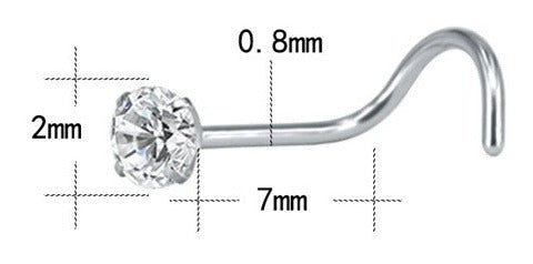 Piercing Nariz Nostril Aço Pedra Zirconia 3mm Pt De Luz