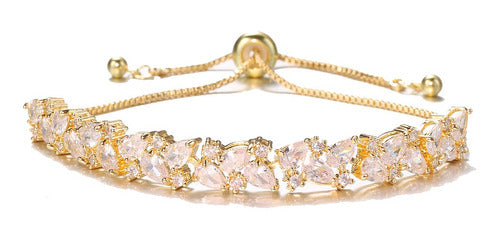Pulseira Bracelete Dourada Zircônia Noiva Debutante 15 Anos - 18 cm - Dourado - 18 cm