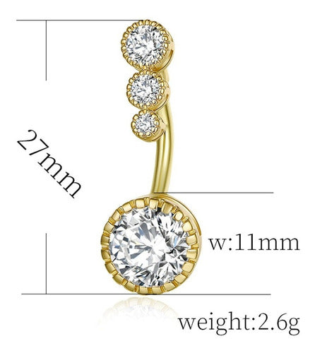 Piercing De Umbigo Invertido Dourado Prata Pedra Zirconia