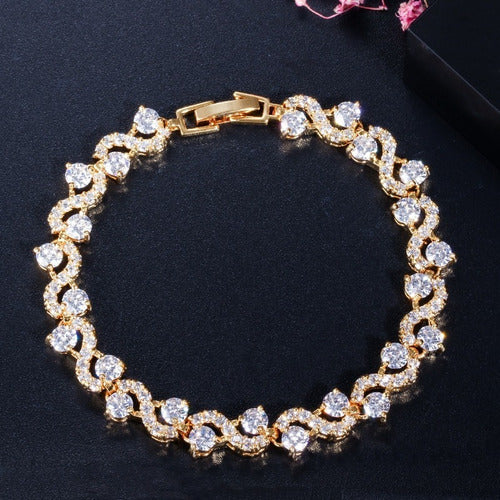 Pulseira Bracelete Prata Ou Dourada Zircônia Noiva Debutante