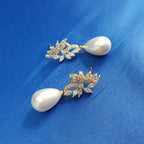 Brinco Pérola E Zirconia Noiva Pequeno Delicado Dourado Gota