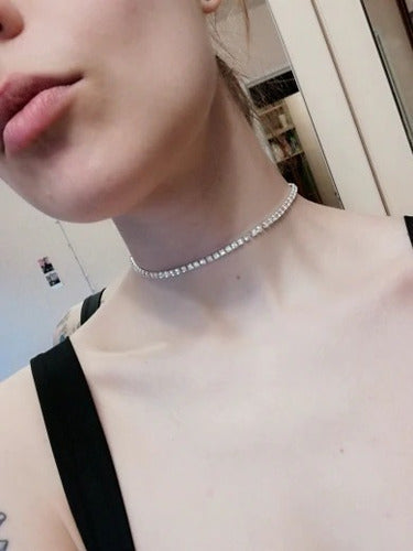 Colar Chocker Prata Gargantilha Noiva Festa Debutante 1 Fila